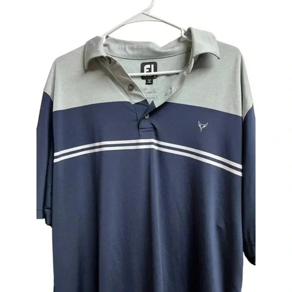 Footjoy FJ Men's Gray Blue Color Block Stripes Short Sleeve Polo Shirt - Picture 2 of 9